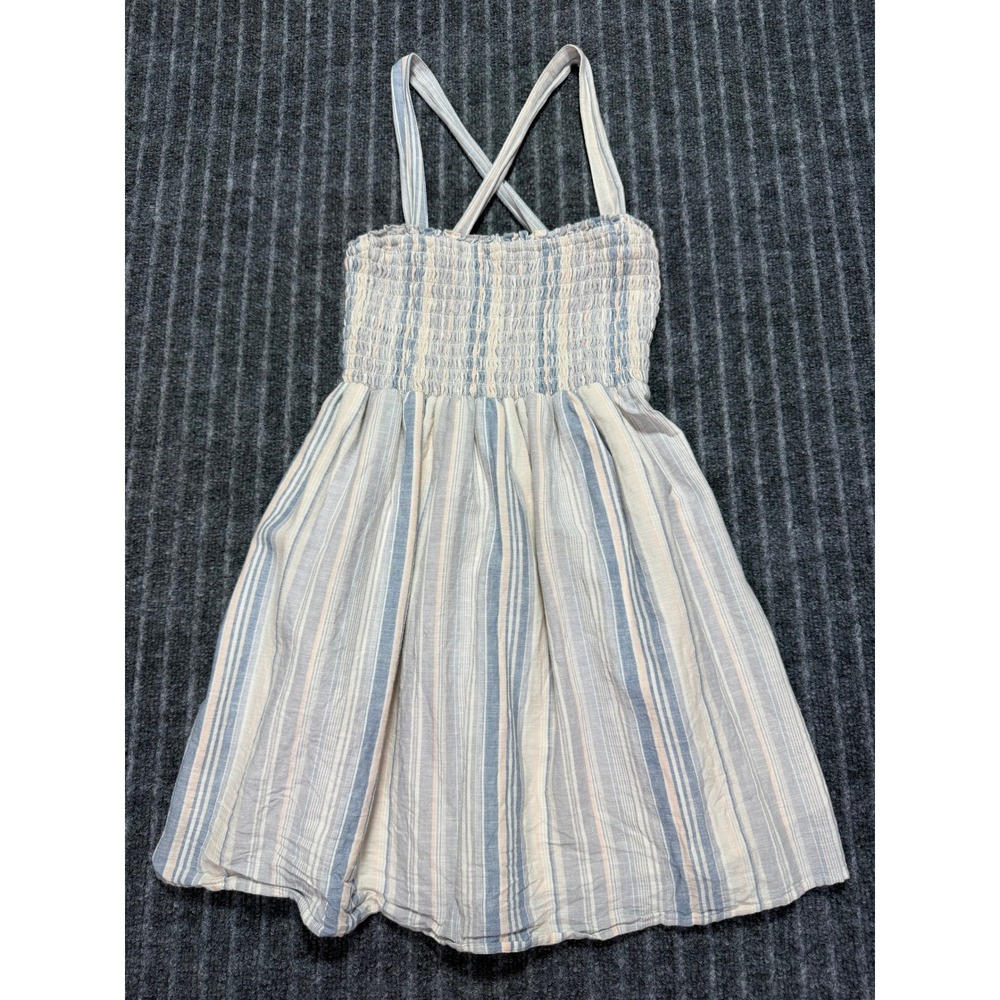 American Eagle Striped Smocked Mini Dress Linen Blend XS Coastal Boho Beachy